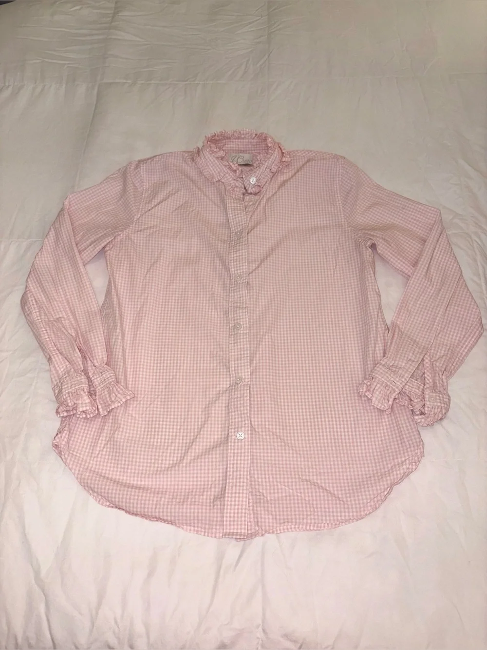 J.Crew Classic-Fit Ruffleneck Gingham Shirt Pink – Size 4